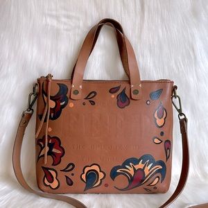 Floral Brown Leather Crossbody Bag